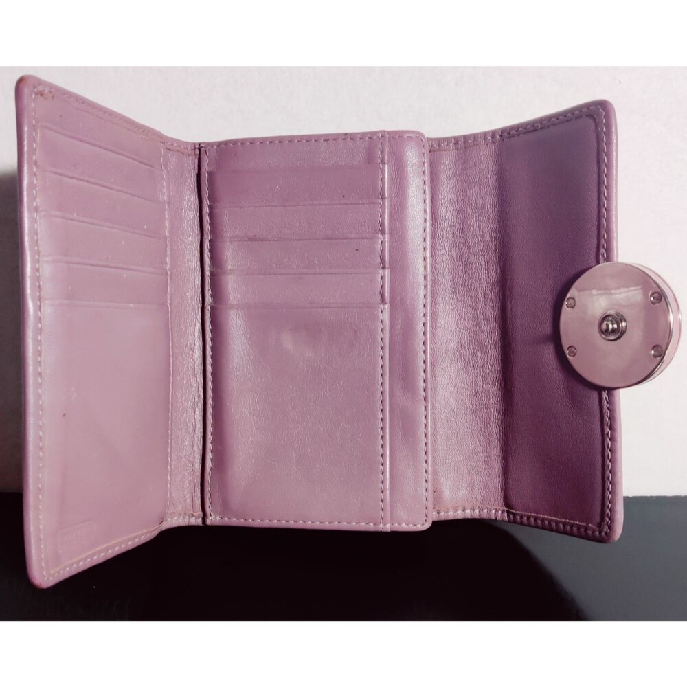 Coach Signature Trifold Canvas/Leather Wallet Lavender Trim Snap Wallet - Picture 4 of 13